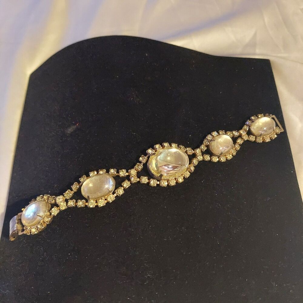 VTG Link Bracelet Rhinestones Prong Clear Stones
